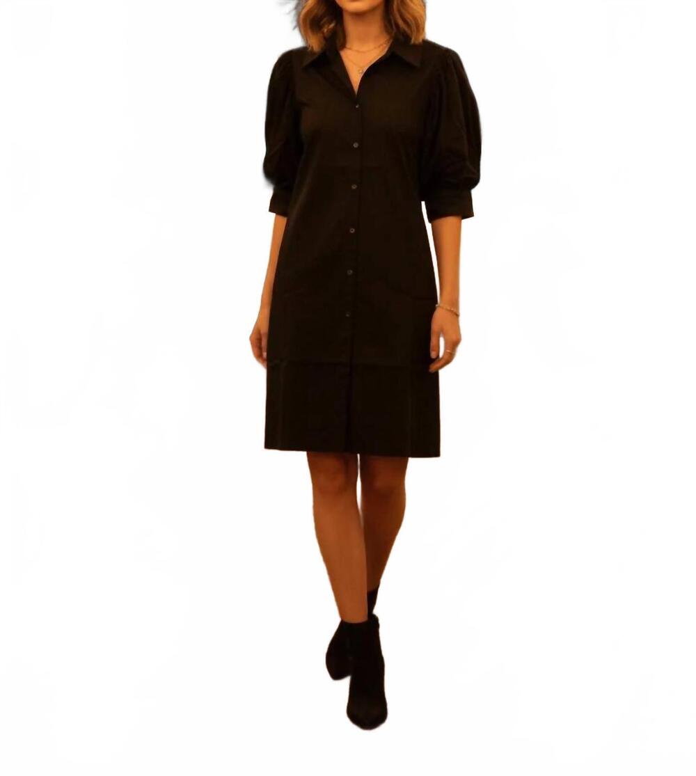 NEW EE:SOME women's button down puff sleeve dress in black
